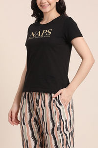 Zivame Naps Buttersoft Knit Poly Pyjama Set - Black Beauty — thumbnail 6